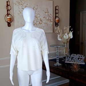 New Elegant White Embellished Knit Women's Top By Luna. Size S